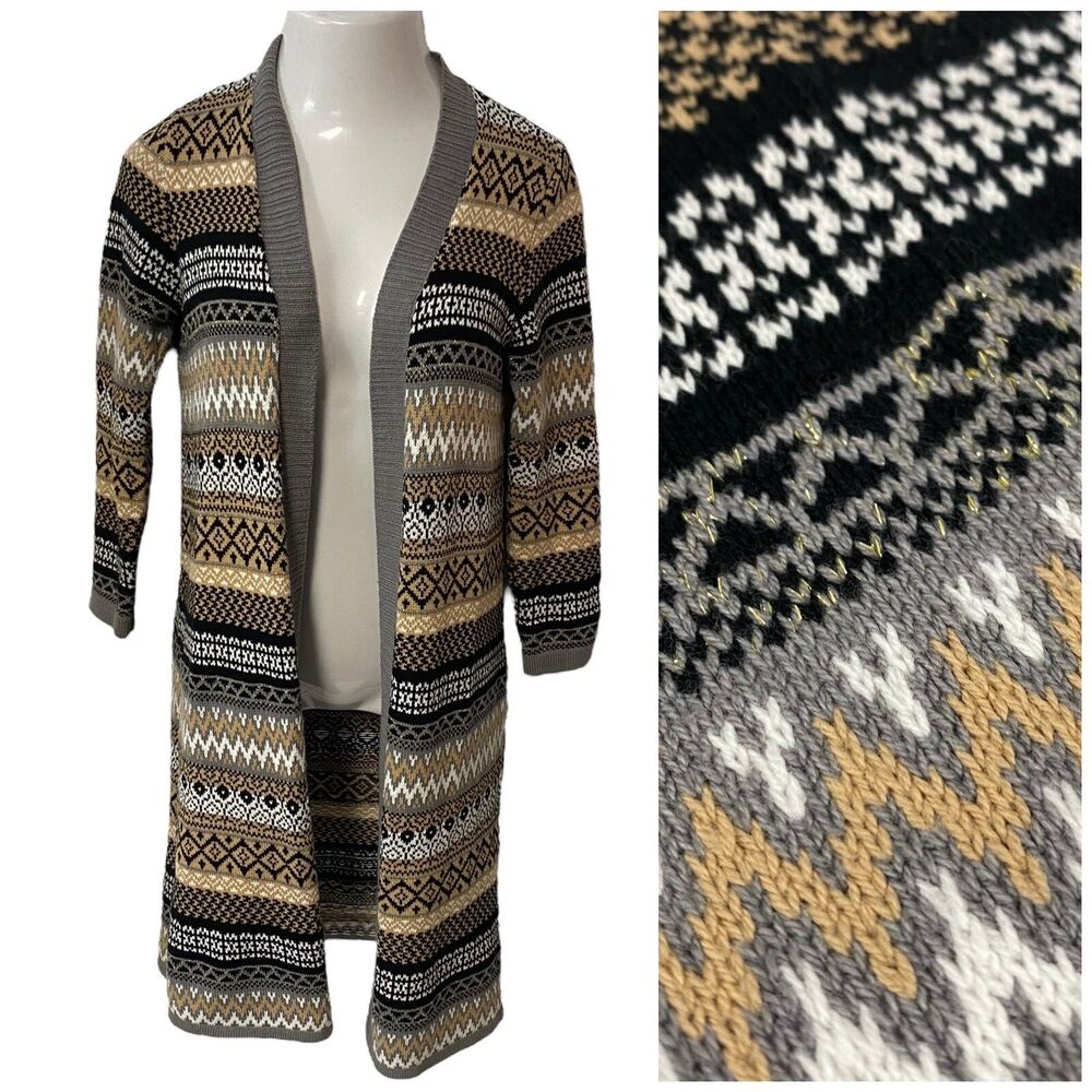 Jones Studio Sweater Womens XS Longline Cardigan Brown Knit Duster Cabincore Ski